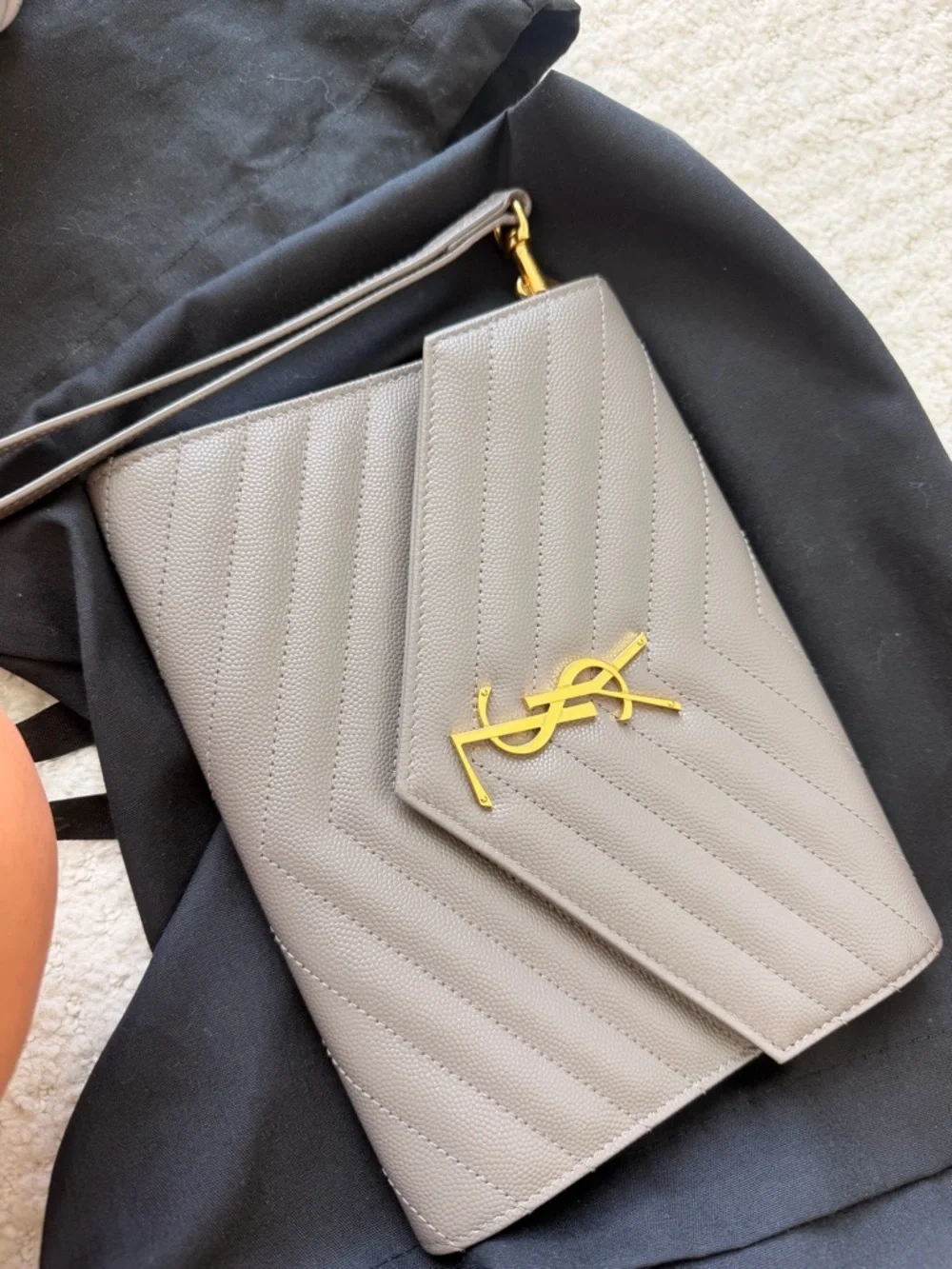 Yves Saint Laurent Grey Quilted Leather Chevron YSL Crossbody with Gold Logo - Picture 1 of 5